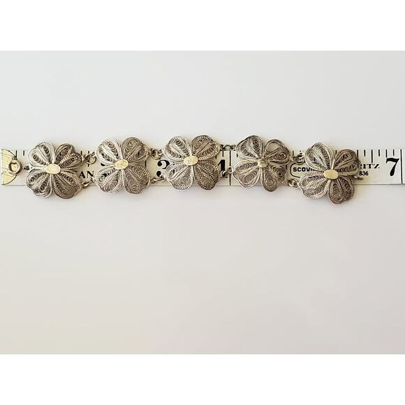 Vintage Silver Filigree Four Clover Link Bracelet – 6.25 in - Picture 6 of 7